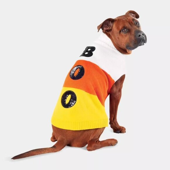 Hyde & EEK! Boutique Halloween Candy Corn Boo Dog and Cat Sweater XS - XLarge - Picture 1 of 4